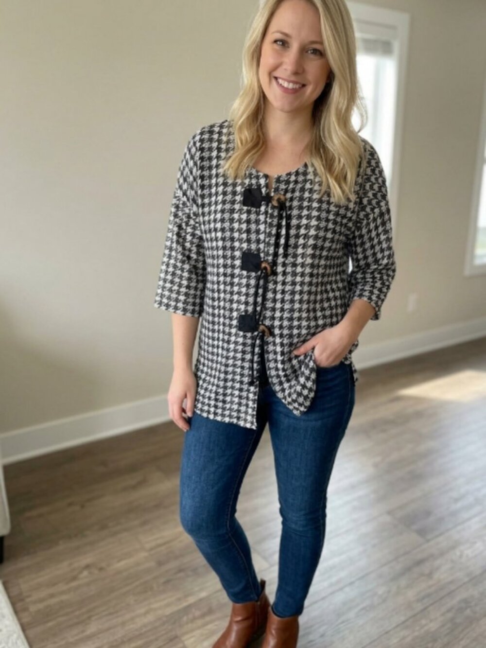 Ronnie Salloway Black/White Houndstooth Tunic with Toggle Buttons